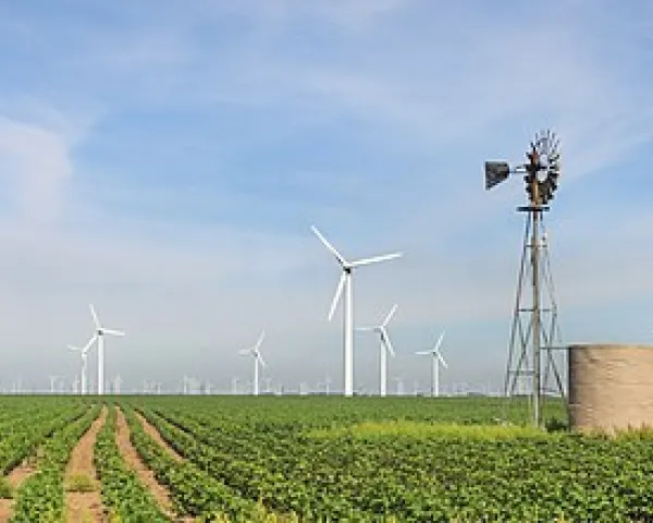 Rural property with wind turbines and windmill renewables